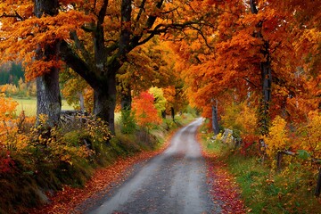 Naklejka premium Lush fall woodland with vibrant seasonal colors