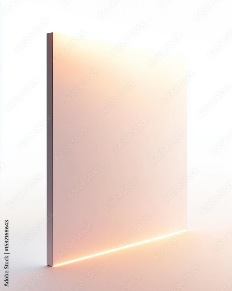 Poster minimalist composition: a modern architectural element glows subtly, its clean lines and soft illumi