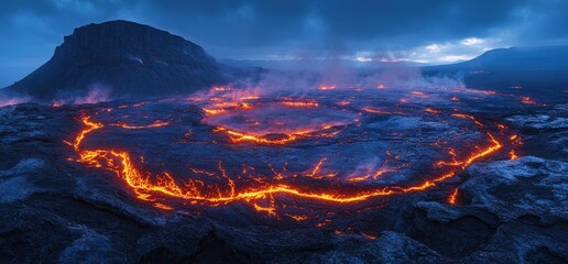 Lava flow landscape at twilight