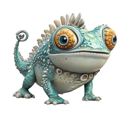 Fototapeta premium Cute cartoon chameleon with big eyes and heart on tail