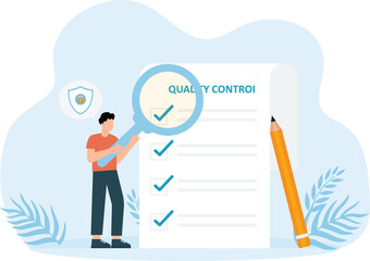 Two workers animation using a magnifier to controlling quality of goods in the warehouse concept

