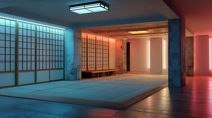 Japanese style dojo interior design empty space