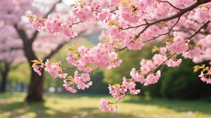 Fototapeta premium Delicate Pink Cherry Blossoms Spring Sunlight Garden