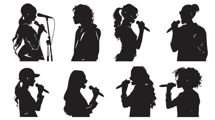 People Singing Silhouettes Vector , black silhouettes isolated on white background