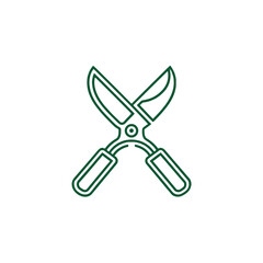 Pruning shears in minimal line style green garden icon on transparent background