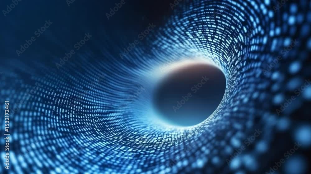 Poster Digital Data Tunnel: Futuristic depiction of a tunnel constructed from data, its luminous embrace hints at the endless depths of information that surround us.