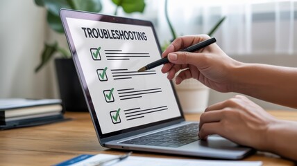 A person using a laptop to troubleshoot a problem.