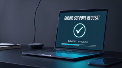 Laptop screen displaying an online support request in progress.