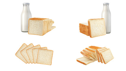 sliced bread and milk, isolated on transparent background