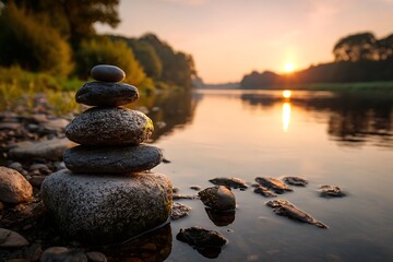 Calming scene of nature at sunset time