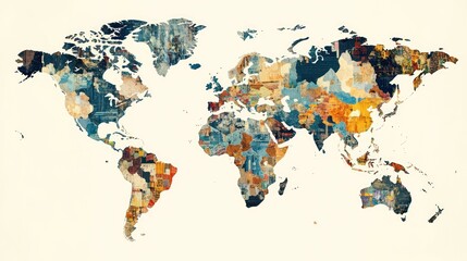 World map collage of vintage prints