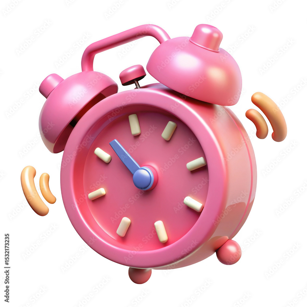 Poster 3d pink alarm clock render isolated on transparent background