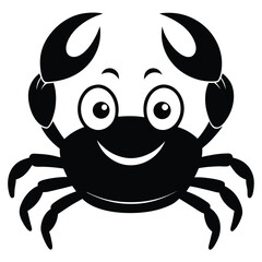 Cheerful cartoon crab with big eyes and a broad smile is depicted clearly