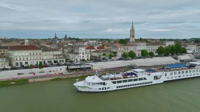 Libourne from a drone, Gironde, Nouvelle-Aquitaine, Saint-&Eacute;milion and Pomerol, Southwestern France, Europe