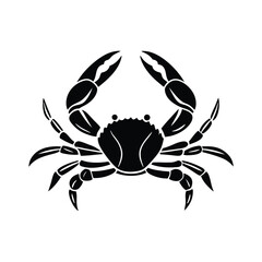Symmetrical sea creature with prominent claws features a minimalist black silhouette against a white background