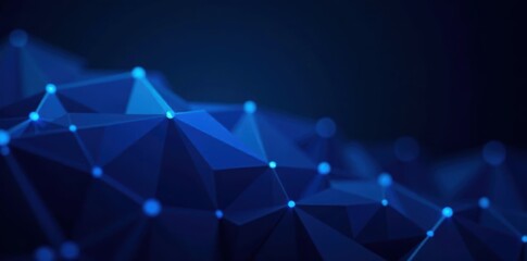 Interconnected blue polygons, sharp angles, dark tech backdrop, connection, wireframe