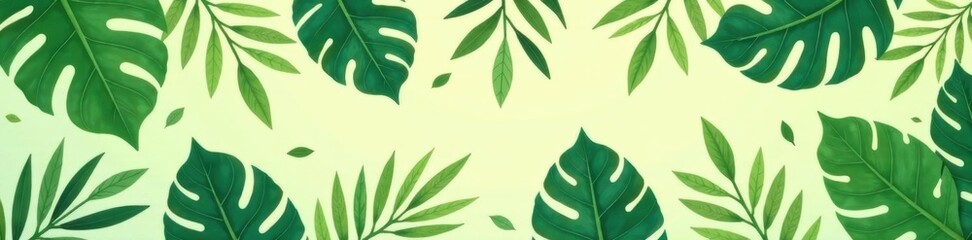 Pastel olive green tropical leaves, abstract pattern, graphic, illustration