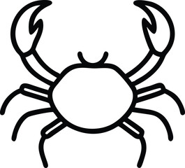 Simple line art shows a crab with powerful claws and eight legs