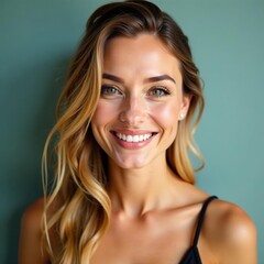 Radiant smile, flawless makeup, stylish attire, passionate, gorgeous
