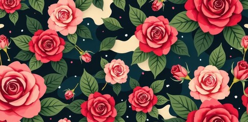 Seamless camo rose pattern, vector floral design, seamless, nature
