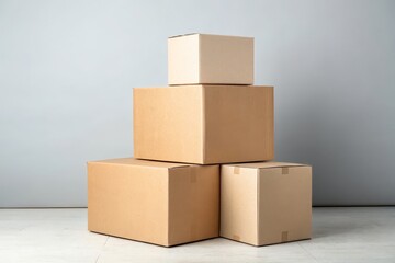 Stacked Cardboard Boxes Ready for Moving or Shipping Supplies