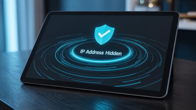 Digital tablet screen displaying ip address hidden message.