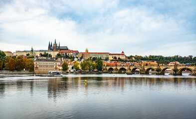 Amazing Panoramic View Of Charles Bridge In Old Town Of Prague