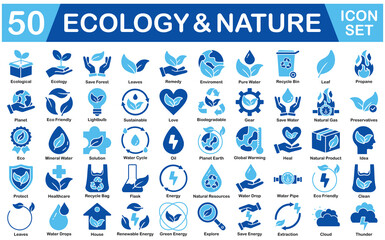 Ecology And Nature Icon Set With Ecological, Save Forest, Leaves, Remedy, Enviroment, Pure Water, Leaf, Propane, Planet, Eco Friendly, Lightbulb, Sustainable, Love, Gear, Eco