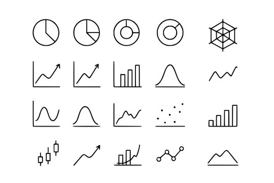 Chart icon set vector, charts, adjustable line weight, graph, pie, bar, data, area, dot, point, radar, sine, cosine, icons, design, graphic, outline