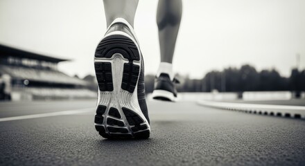 Runner on track, close up of running shoe, sport and fitness concept.