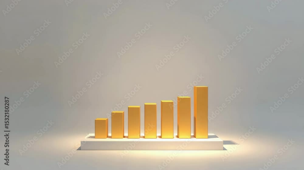 Aufkleber a golden bar chart with seven ascending columns displayed on a light background.