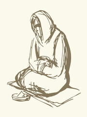 Vector Drawing. Girl askng for Alms