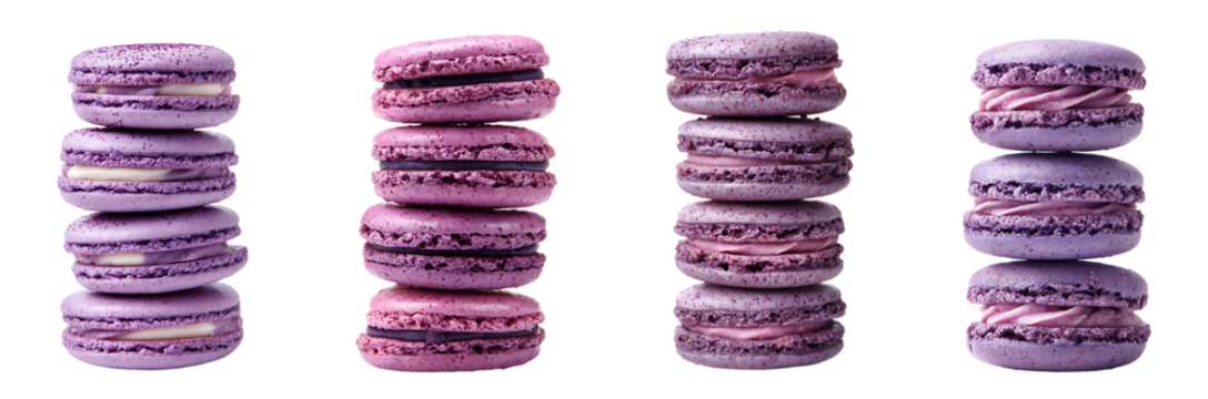 Elegant Stack of Purple Macaroon Transparent background PNG set