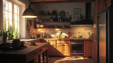 Rustic Kitchen Sunrise: Warm Morning Light in a Cozy Farmhouse Kitchen