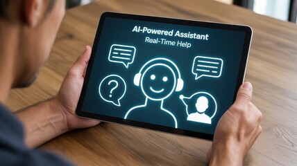 Person using a tablet displaying an ai-powered assistant.