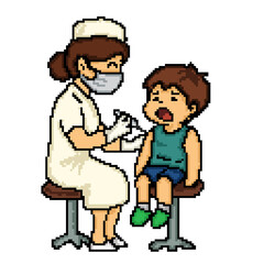 Pixel Art of Nurse Giving Injection to Child