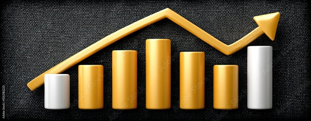 Poster Gold and White Bar Graph with Ascending Arrow on Black Textile Chart Business