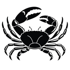 Black crab shows prominent claws and legs in a symmetrical, simple graphic