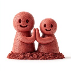 Joyful Clay Art of Dad and Baby Figures High Fiving in Creative Sculpture