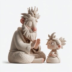 Playful Interaction Between King Figure and Child in Delightful Clay Art Creation