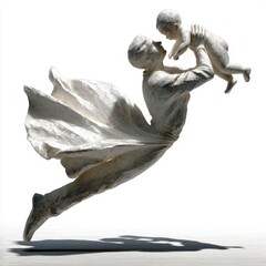 Joyful Moment of Father and Baby Celebrating with High Five Sculpture in Clay Art