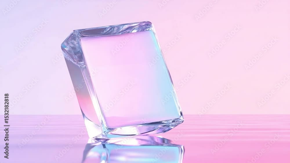 Aufkleber Glowing Ice Cube: Capturing a crystalline ice cube, illuminated by soft, pastel hues, creating a mesmerizing display of refraction and a serene, almost ethereal quality.