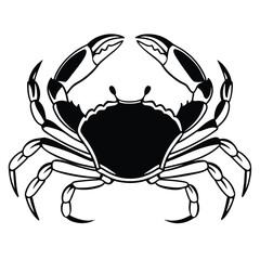 The crab showcases its claws prominently in this striking black and white crustacean depiction