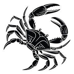 An intricate black crab presents detailed leg articulation and prominent claw features beautifully