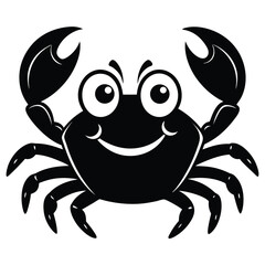 Cheerful crab character extends claws with happy face and big eyes in silhouette