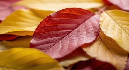 Close up of colorful autumn leaves. Seasonal background.