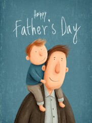 Charming Father's Day Card Design Featuring a Father and Son with Whimsical Style
