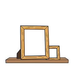 Wooden picture frames displayed on a shelf in a simple style  