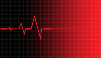 Red line wave of heartbeat symbol on mesh and black background. Medical concept on display screen of heartbeat.