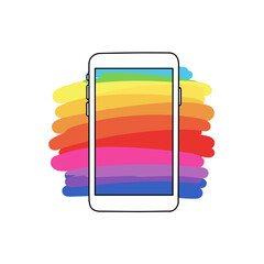 Smartphone with colorful paint strokes in vibrant rainbow design  